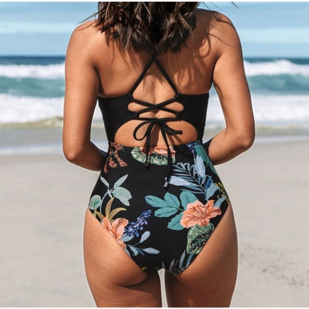 *Cupshe Ensley Floral and Black Cut-Out One Piece Swimsuit Size XL - Picture 7 of 7